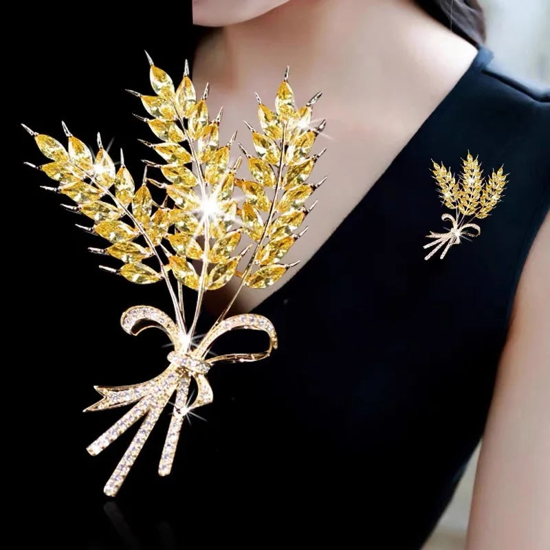 Exquisite Rhinestones Metal Golden Brooch For Women Men Suit Sweater Luxury Stylish Lapel Pins Jewelry Accessories Couple Gifts