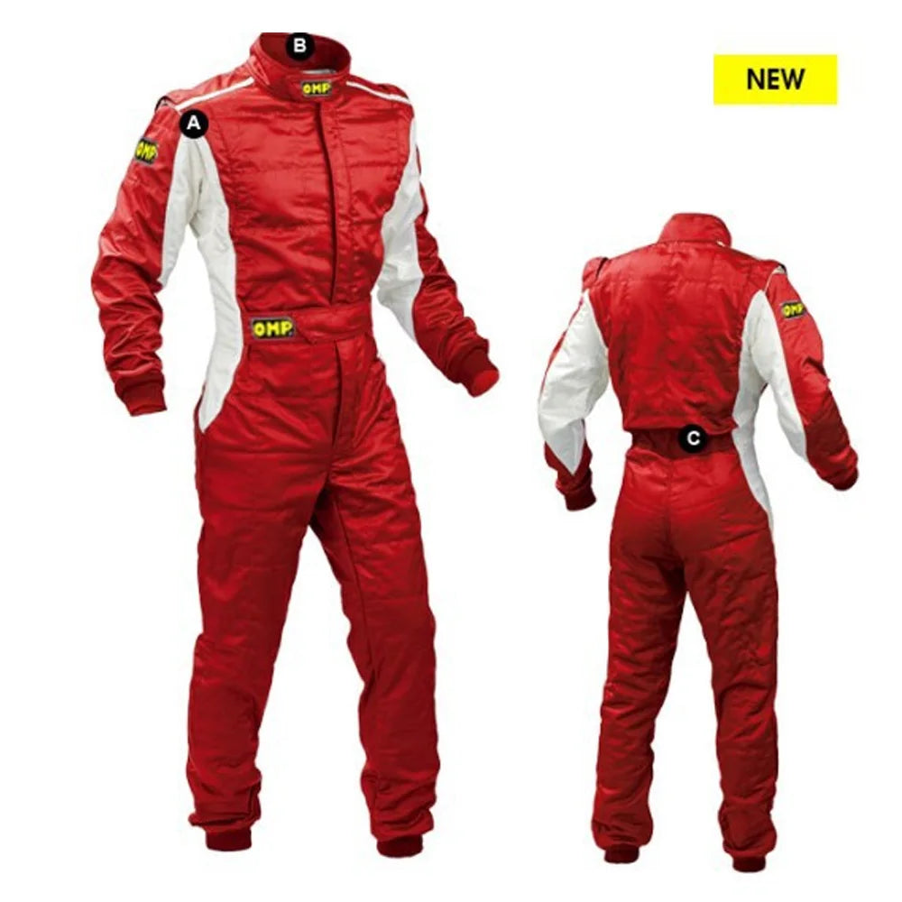 Mono de carreras bicolor OMP rojo y negro con paneles blancos