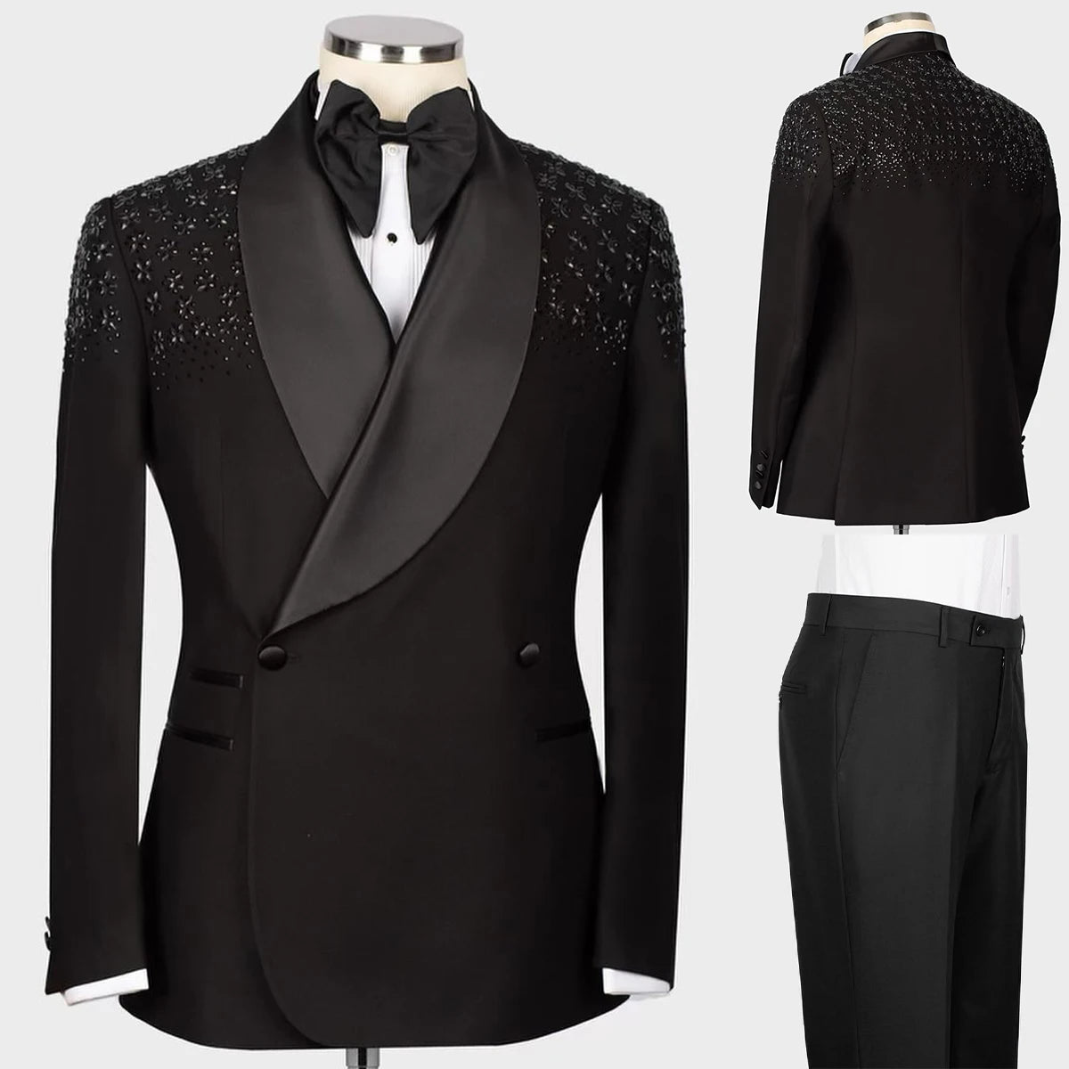 Costume de mariage pour homme, 2 pièces, coupe slim, avec perles et fleurs, sur mesure, pour occasions formelles, taille personnalisée