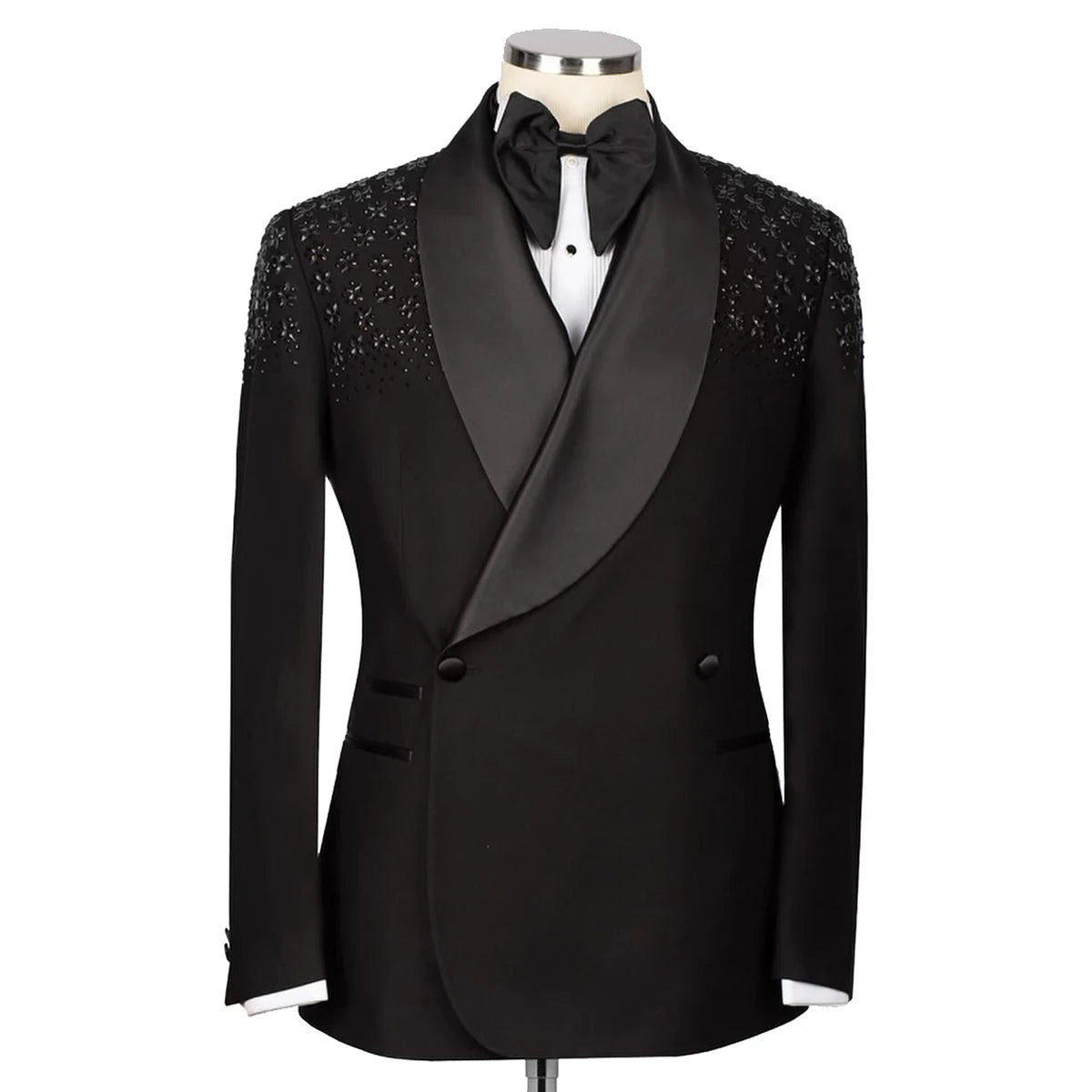 Costume de mariage pour homme, 2 pièces, coupe slim, avec perles et fleurs, sur mesure, pour occasions formelles, taille personnalisée