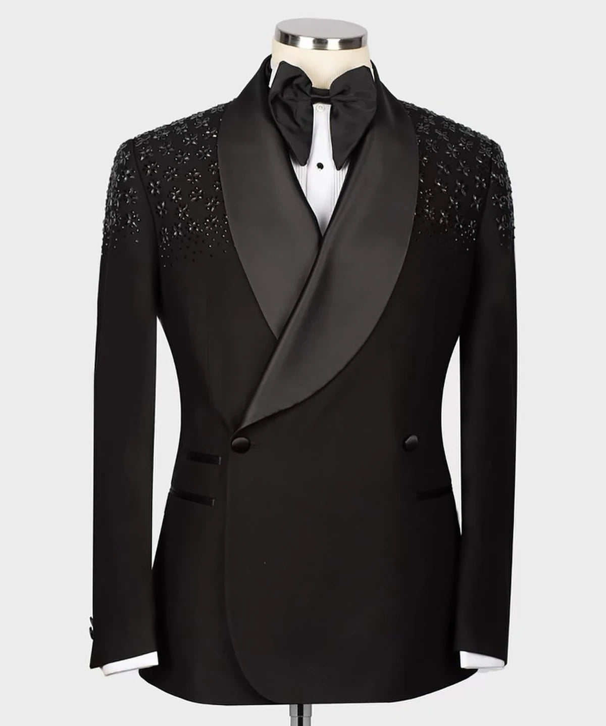 Costume de mariage pour homme, 2 pièces, coupe slim, avec perles et fleurs, sur mesure, pour occasions formelles, taille personnalisée