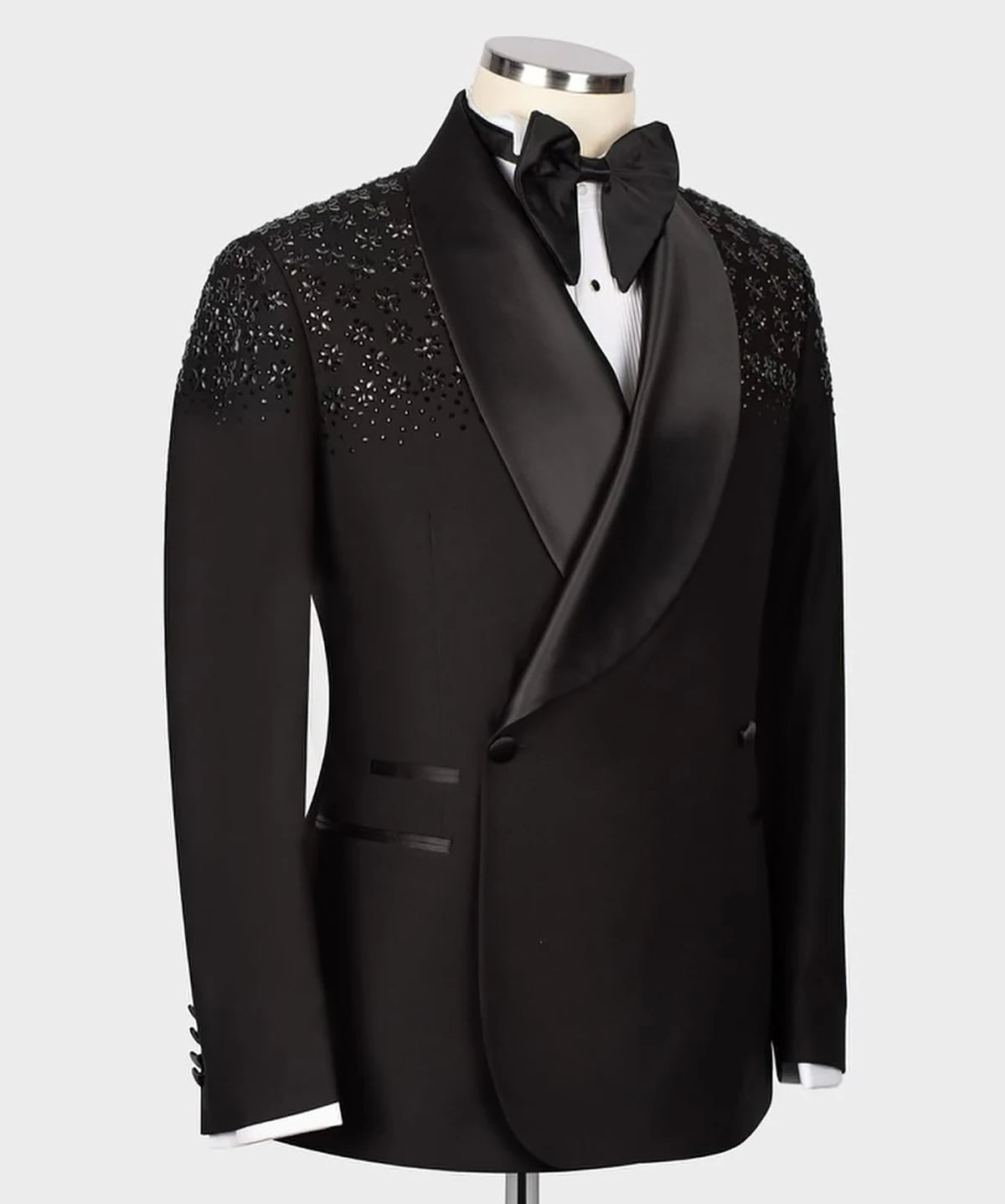 Costume de mariage pour homme, 2 pièces, coupe slim, avec perles et fleurs, sur mesure, pour occasions formelles, taille personnalisée