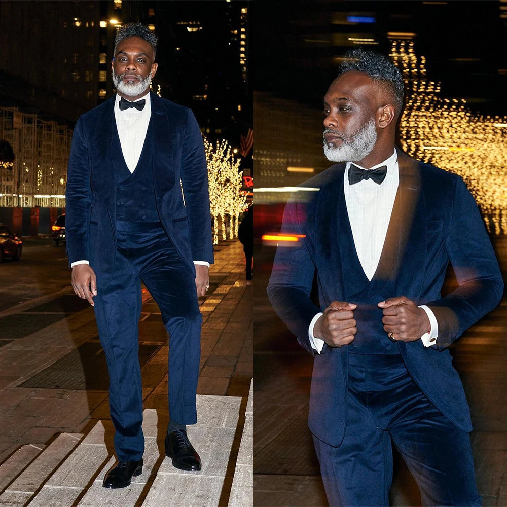 Costumes de mariage pour hommes automne-hiver, revers châle, smoking en velours, coupe slim, tenue de marié, tenue de soirée, 3 pièces, veste, pantalon et gilet