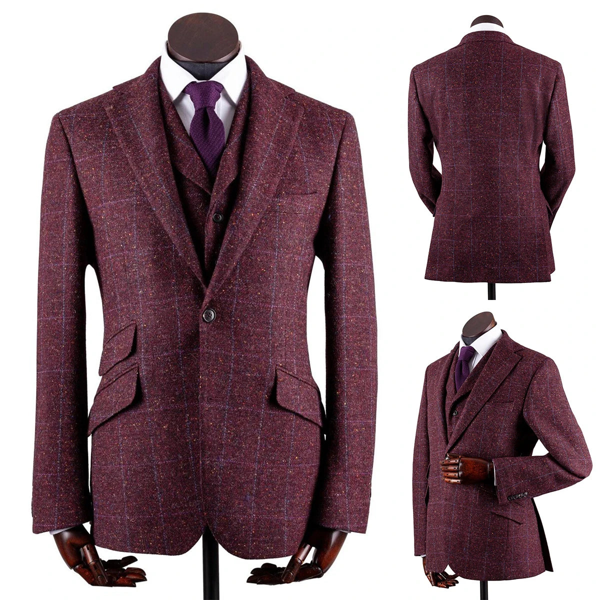 Costume de mariage en laine pour homme, ensemble 2 pièces, veste et gilet, coupe cintrée, revers crantés, pour soirée, affaires, hiver