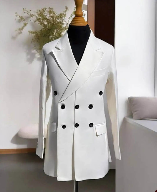 Elegante blazer blanco cruzado para hombre | Diseño elegante con solapas de pico | Perfecto para negocios, fiestas y eventos especiales