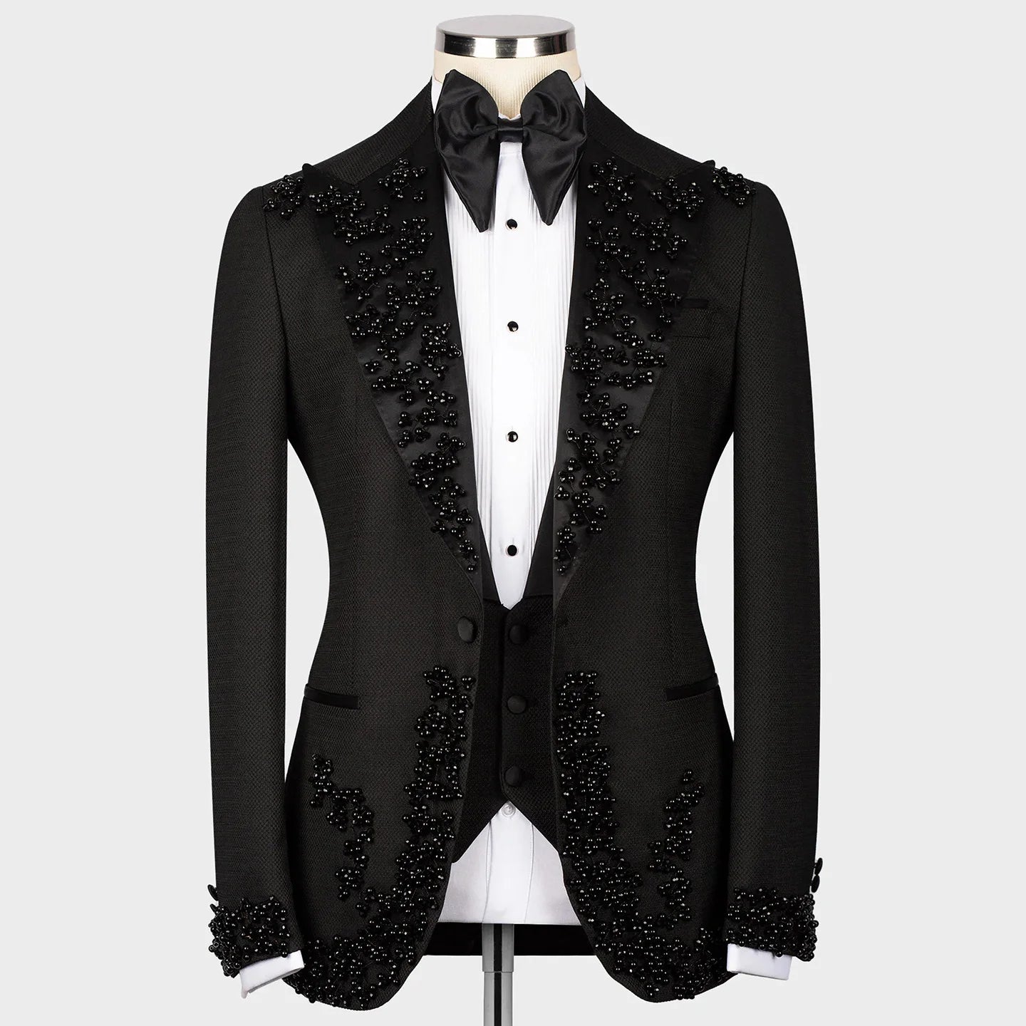 Traje de hombre con cuello de flor y cuentas de moda, nuevo, caballero, a medida, novio, 2 piezas, ocasiones formales, cantante, fiesta, talla personalizada.