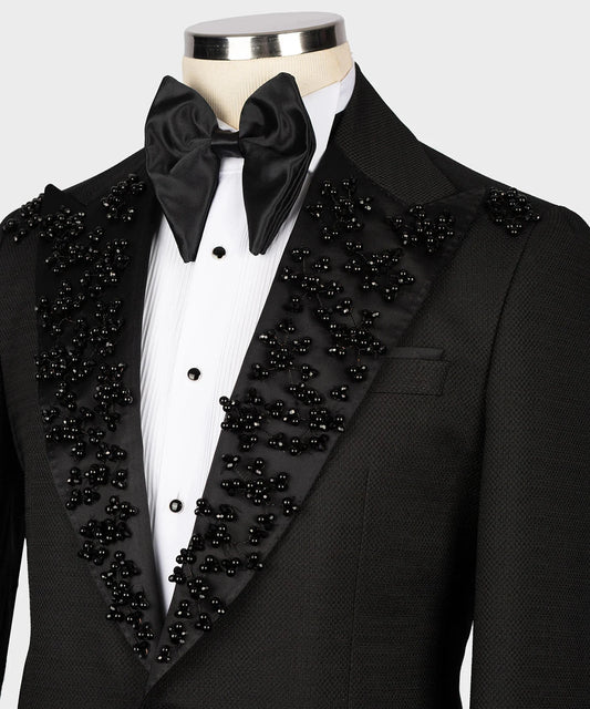 Traje de hombre con cuello de flor y cuentas de moda, nuevo, caballero, a medida, novio, 2 piezas, ocasiones formales, cantante, fiesta, talla personalizada.