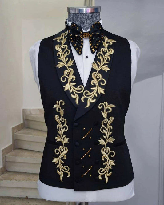 Fashion Beads Wedding Men's Suit Embroidered Decals Slim Fit 3-Pieces Tailor-Made Groom Formal Occasions Size Customized