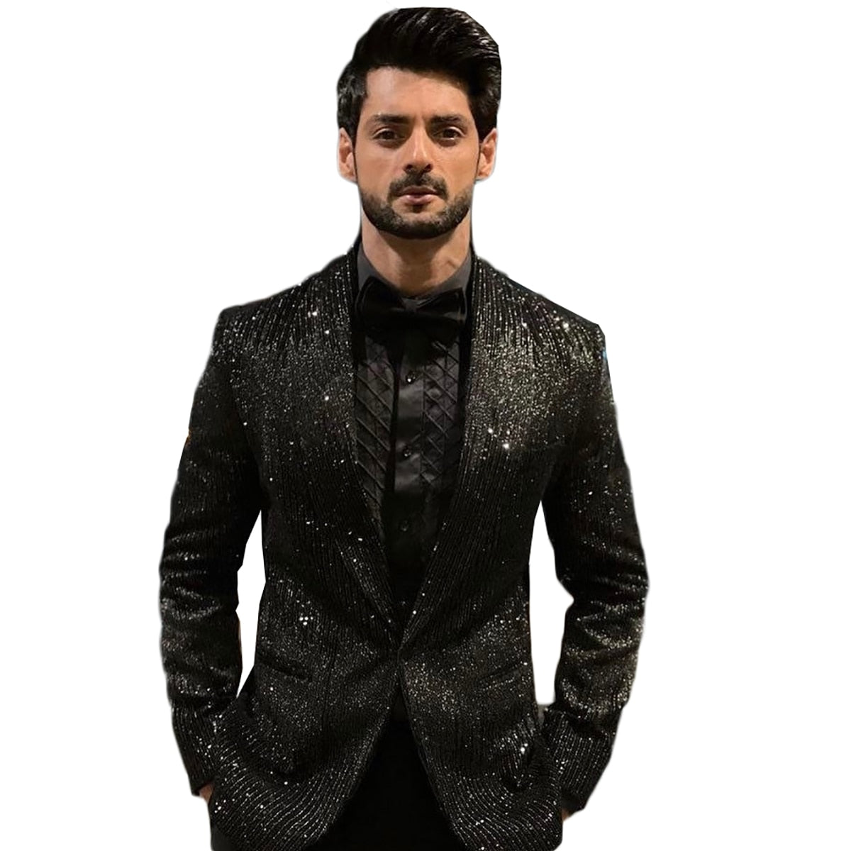 Traje de boda negro brillante para hombre, nuevo corte entallado, de una sola capa, para caballero, fiesta, a medida, para novio, ocasiones formales, personalizado. 