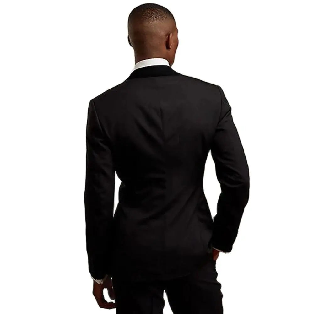 Fashion Black Suits for Men Elegant Shawl Lapel Single Button Male Suit Slim 2 Piece Wedding Party Prom Tuxedo (Blazer+Pants)