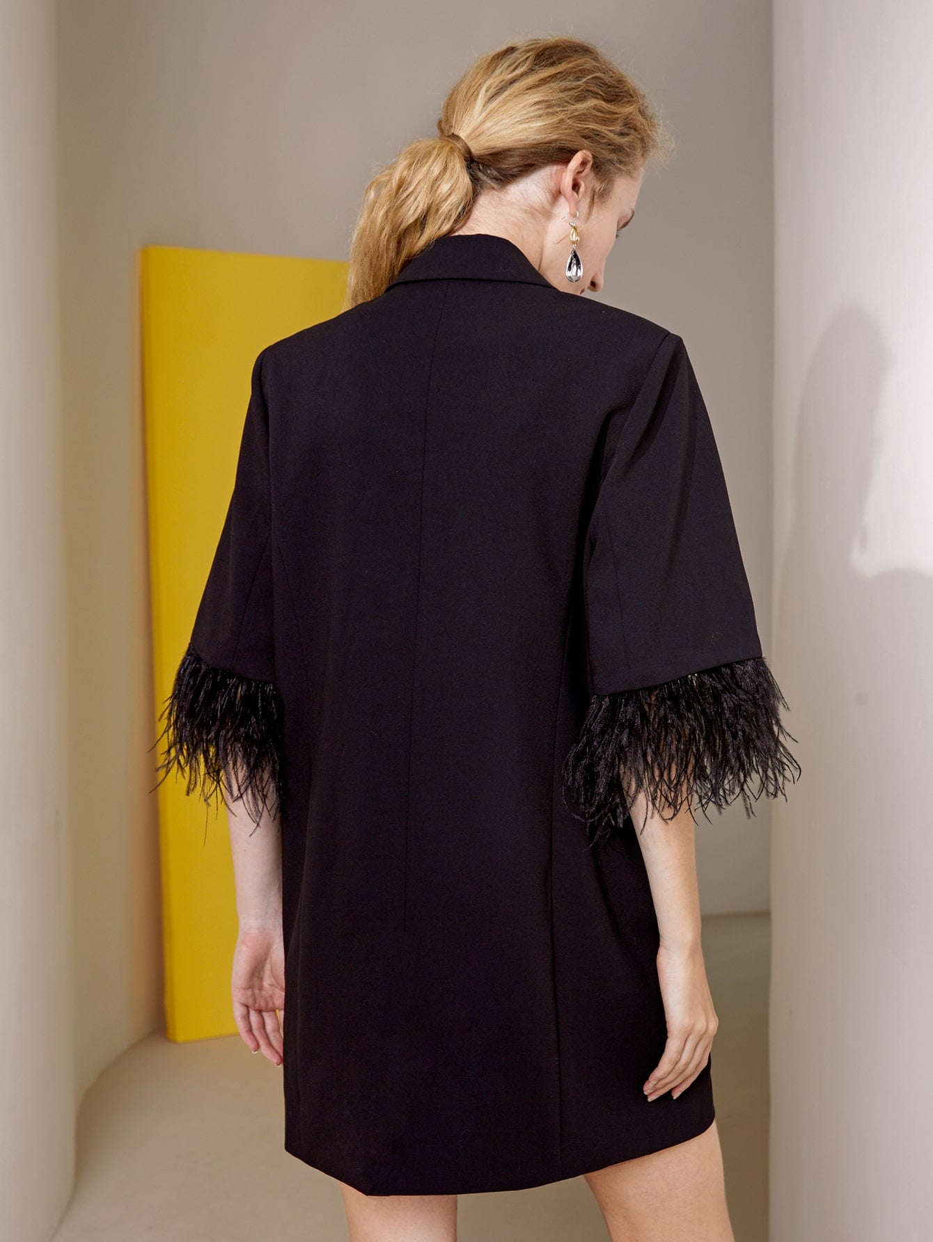 Robe blazer noire ample pour femme, tenue de bureau, décontractée, à plumes, sur mesure, tenue formelle, une veste 