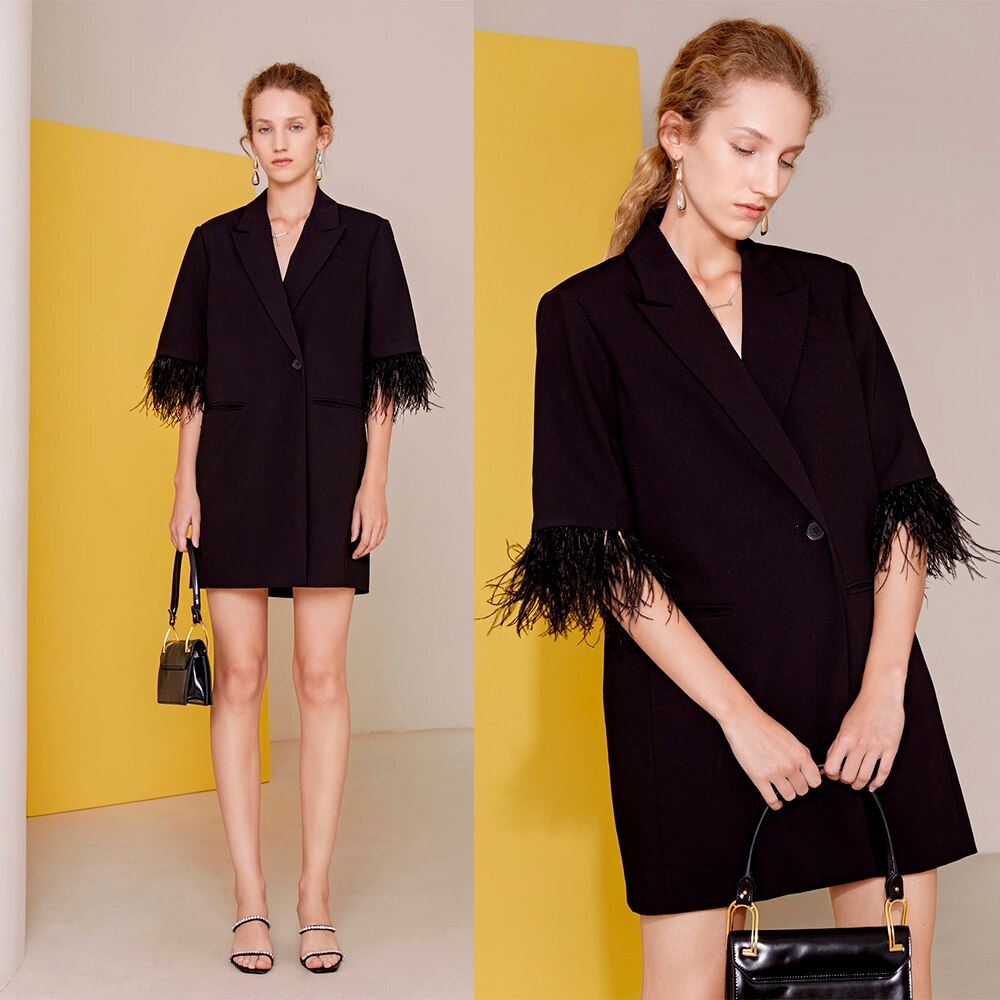 Robe blazer noire ample pour femme, tenue de bureau, décontractée, à plumes, sur mesure, tenue formelle, une veste 