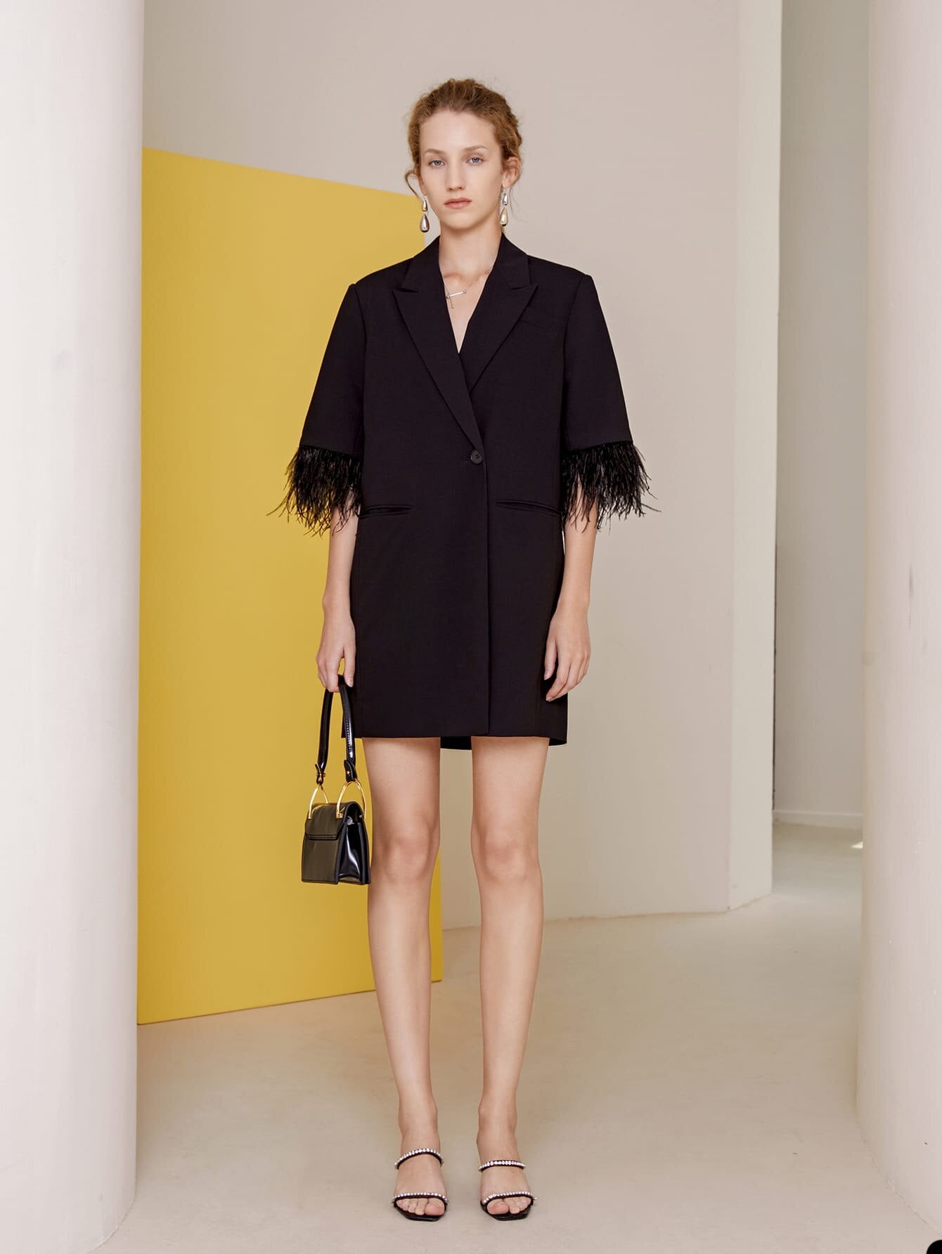 Robe blazer noire ample pour femme, tenue de bureau, décontractée, à plumes, sur mesure, tenue formelle, une veste 