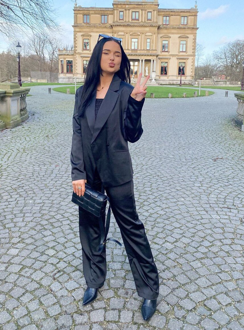 Black Women Pants Suits For Wedding Leisure Satin Silk Mother of the Bride Suit Evening Party Tuxedos Formal Wear 2 Pcs