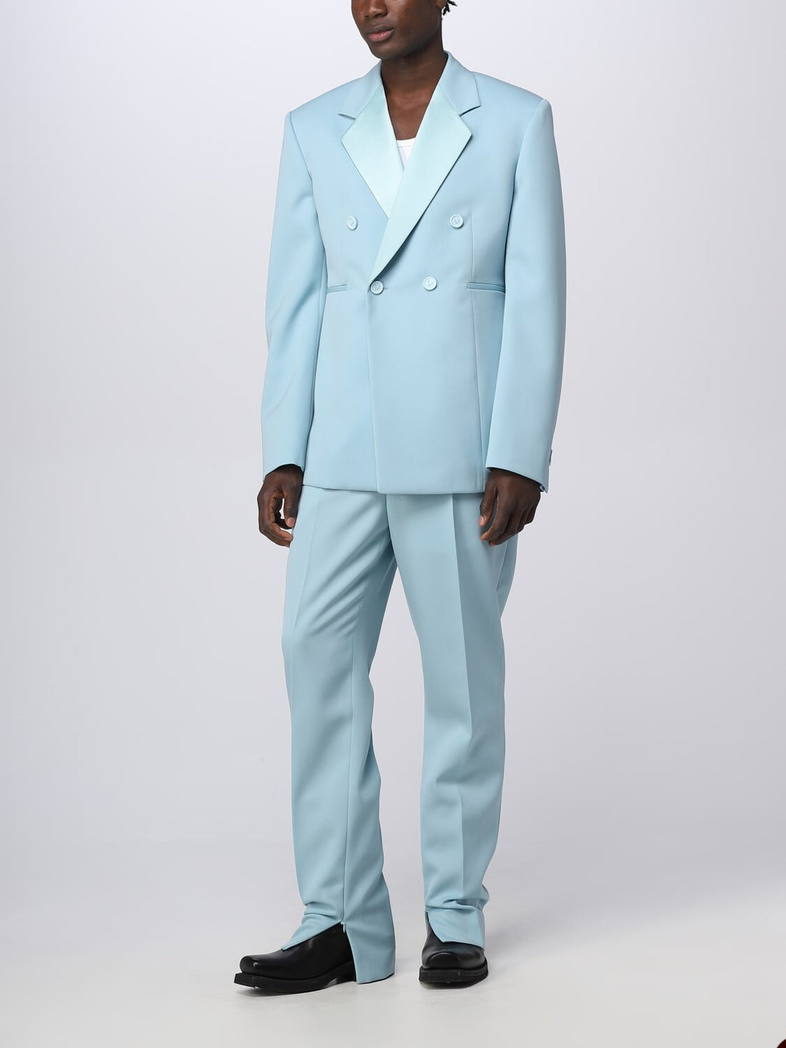 Traje azul para hombre, 2 piezas, blazer, pantalón, un botón, solapa de pico, satén, para negocios, formal, trabajo, boda, novio, disfraz para hombre