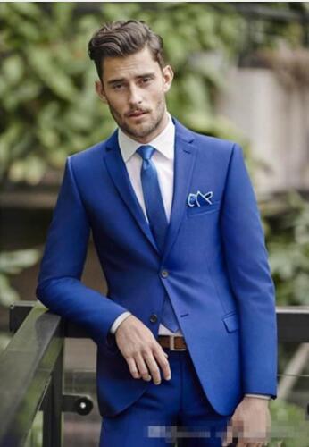 Blue Wedding Suit For Men 2 Piece (Jacket+Pant) Two Button Groom Bridegroom Tuxedos Blazer