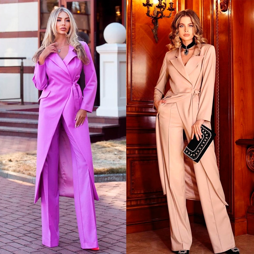 Trajes de chaqueta larga ajustados de color caramelo para mujer, para invitados de fiesta de graduación, ropa formal a medida (chaqueta + pantalón) 