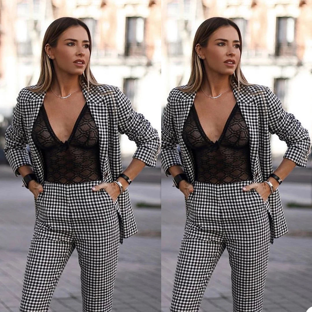 Fashion Check Party Dresses Notched Lapel Slim Fit Pocket Jacket Custom Made Elegant Plaid Prom Gown 2 Pieces Set