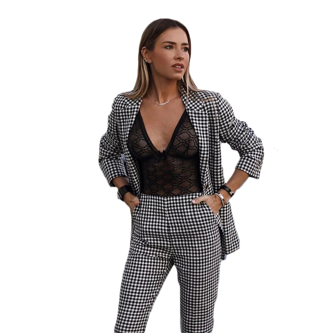 Fashion Check Party Dresses Notched Lapel Slim Fit Pocket Jacket Custom Made Elegant Plaid Prom Gown 2 Pieces Set