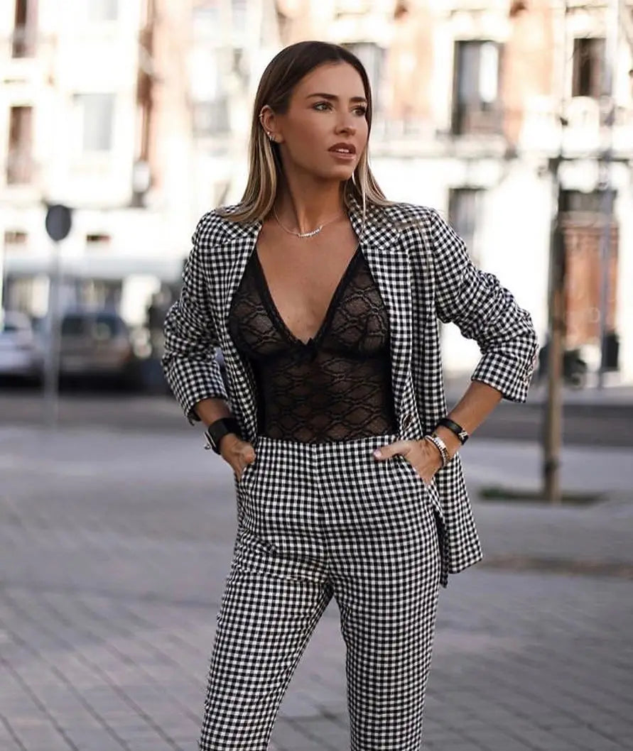 Fashion Check Party Dresses Notched Lapel Slim Fit Pocket Jacket Custom Made Elegant Plaid Prom Gown 2 Pieces Set