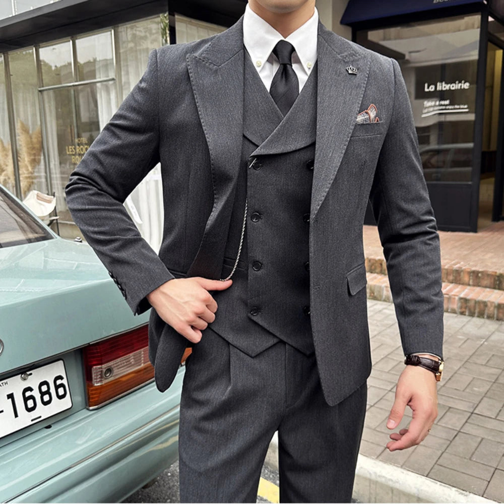 Costume classique pour homme, 3 pièces (blazer, gilet, pantalon), coupe slim, tenue de soirée, de mariage, décontractée