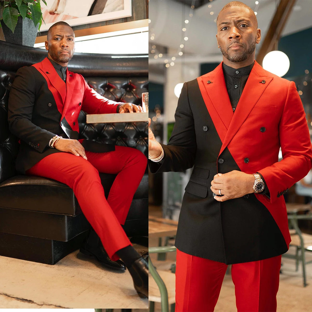 Fashion Contrast Colors Wedding Men Suits Tailor-Made Groom 2-Pieces Coat Pant Formal Occasions Party Singer Costume Made