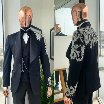 Fashion Cotton Wedding Men's Suit New Embroidered Decals Slim Fit 3-Pieces Tailor-Made Groom Formal Occasions Size Customized