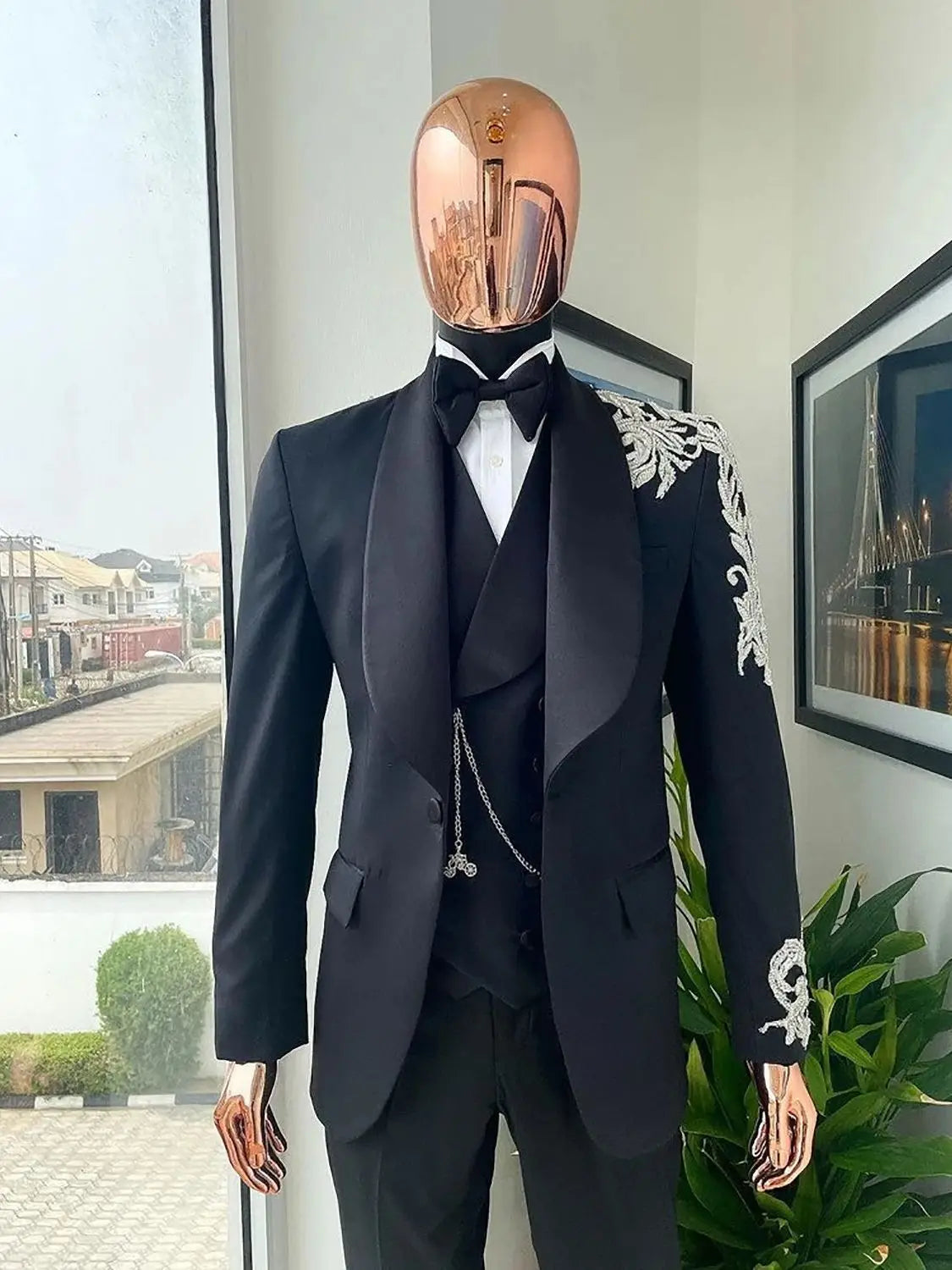 Costume de mariage en coton pour homme, coupe ajustée, 3 pièces, sur mesure, pour occasions formelles, taille personnalisée
