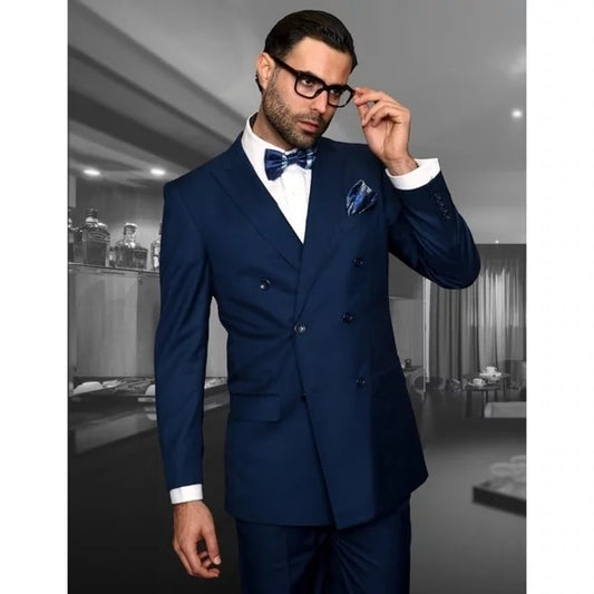 Men Slim Fit Wedding Suits Double Breasted Formal Groom Best Man Suit 2 Pieces Prom Party Blazer