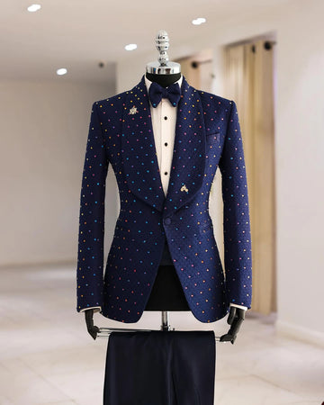 Trajes de moda para hombre, esmoquin para novio, traje formal, talla personalizada, solapa chal, 2 piezas, blazer y pantalón