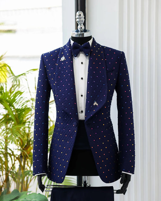 Trajes de moda para hombre, esmoquin para novio, traje formal, talla personalizada, solapa chal, 2 piezas, blazer y pantalón