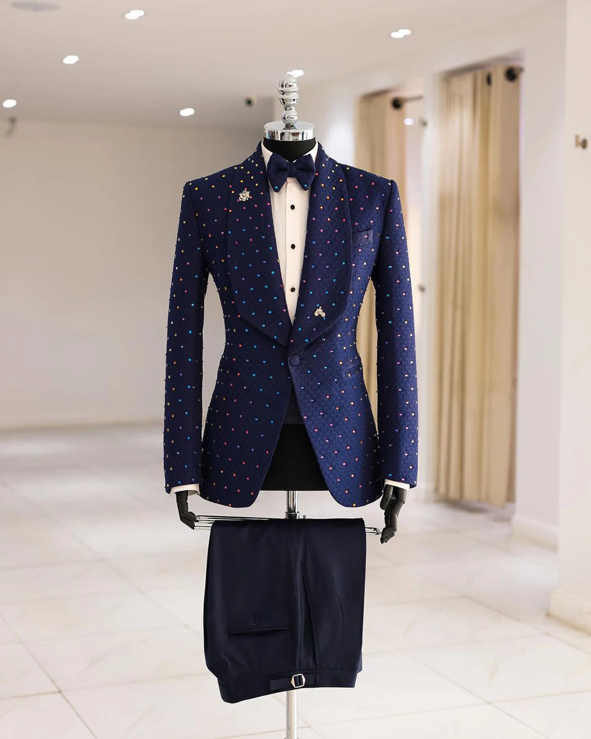 Trajes de moda para hombre, esmoquin para novio, traje formal, talla personalizada, solapa chal, 2 piezas, blazer y pantalón