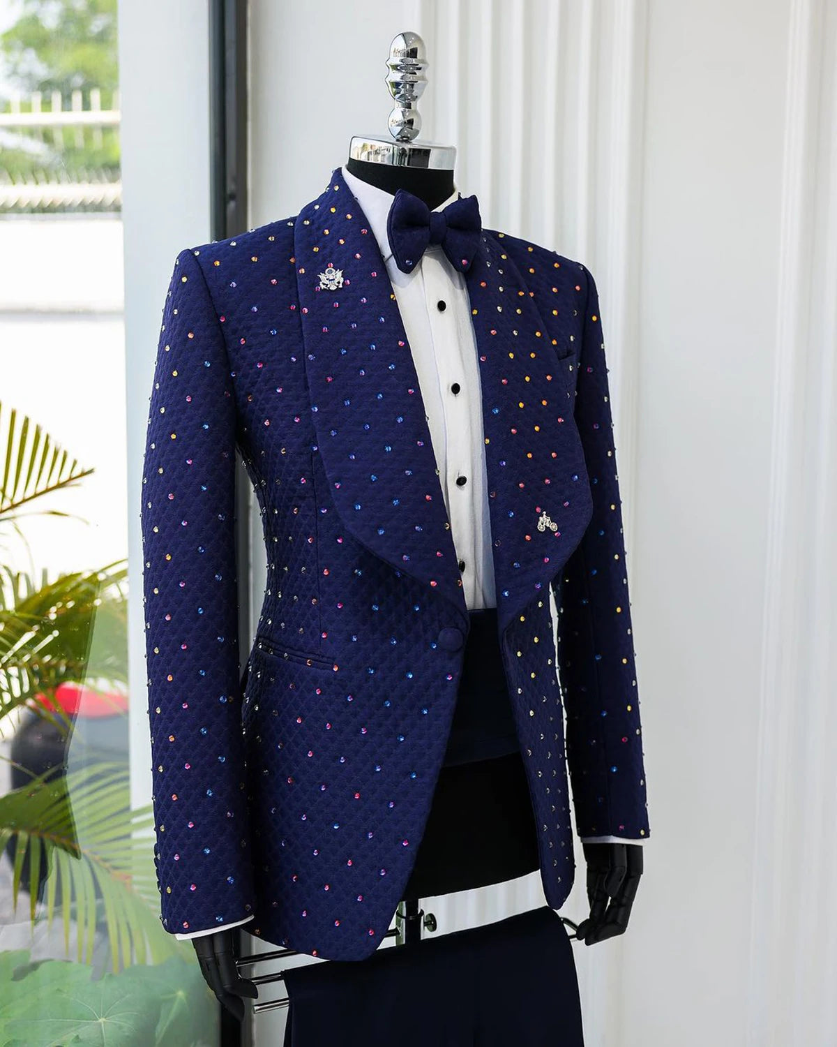 Trajes de moda para hombre, esmoquin para novio, traje formal, talla personalizada, solapa chal, 2 piezas, blazer y pantalón