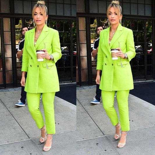 Green Mother of the Bride Suits Double Breasted Women Ladies Plus Size Office Tuxedos Formal Work Party Wear For Wedding