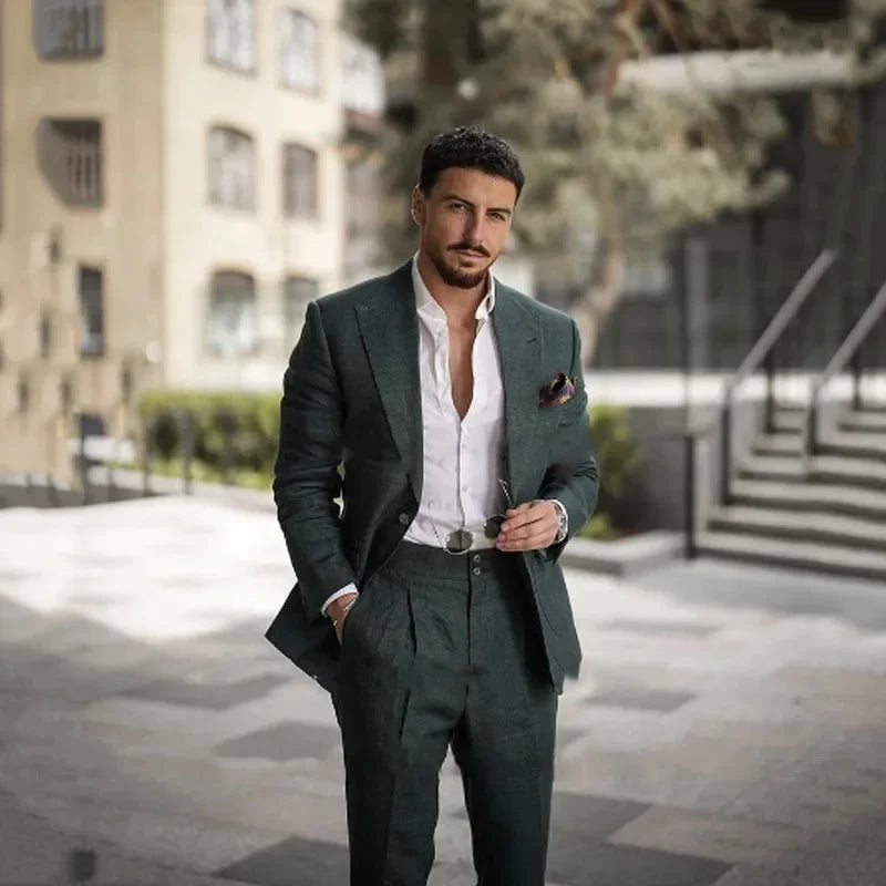 Fashion Green Suits for Men 2 Pieces Set (Jaket+Pants) Formal Casual Slim Fit Groom Wedding Blazer Formal Dinner Party Suits