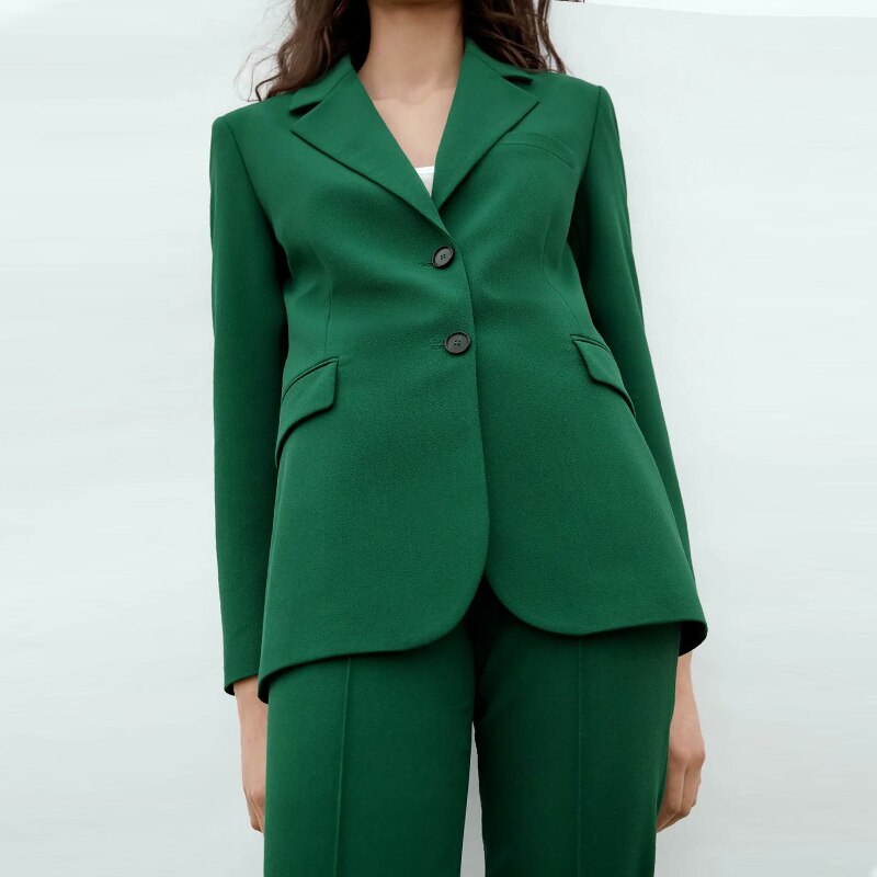 Trajes de abrigo verde para mujer, 2 piezas, corte entallado, formal, para celebridades, para fotografía, para fiesta, graduación 