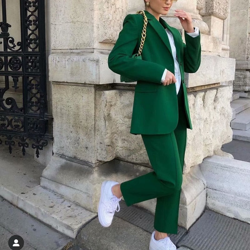 Trajes de abrigo verde para mujer, 2 piezas, corte entallado, formal, para celebridades, para fotografía, para fiesta, graduación 
