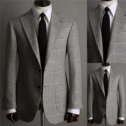 Houndstooth Men Suits Custom Made Men Jacket Two Button Tuxedos Peaked Lapel Blazer Business Casual Coat