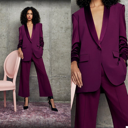 Women Pants Suits Burgundy Outfits Evening Party Mother of the Bride Wedding Formal Wear 2 pcs