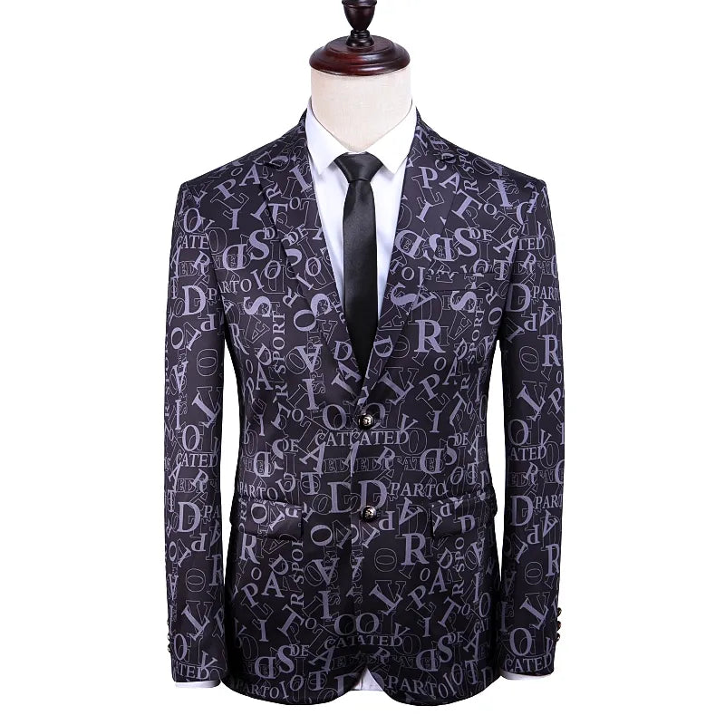 Traje informal con estampado de letras para hombre, conjunto de 2 piezas, esmoquin para padrino de boda, traje ajustado para novio 