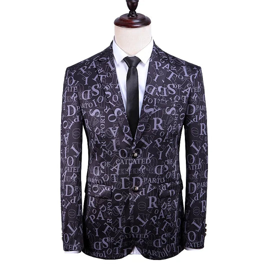 Fashion Letter pattern print Men Suit Casual 2 peiece set Best man Tuxedo Groom Wedding dress Men Suits Slim Fit suit Clothing