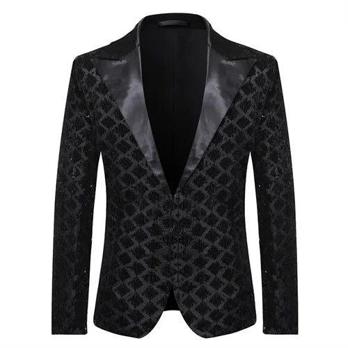 Fashion Men Luxurious Sequin Plaid Suit Jacket Gold / Silver Singer Host Stage Party Loose Dress Blazer Coats