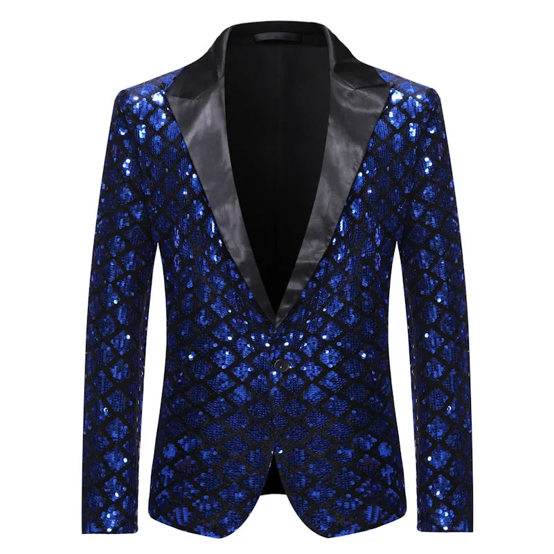 Fashion Men Luxurious Sequin Plaid Suit Jacket Gold / Silver Singer Host Stage Party Loose Dress Blazer Coats