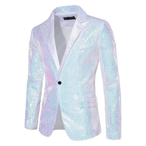 Veste de costume luxueuse à paillettes pour homme, verte/argentée, pour bar, karaoké, scène 