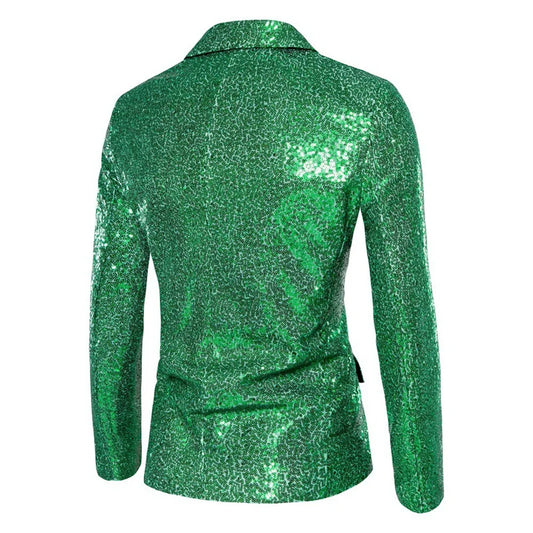 Men Luxurious Sequin Suit Jacket Green / Silver Men's Bar KTV Stage Dress Blazer Coat