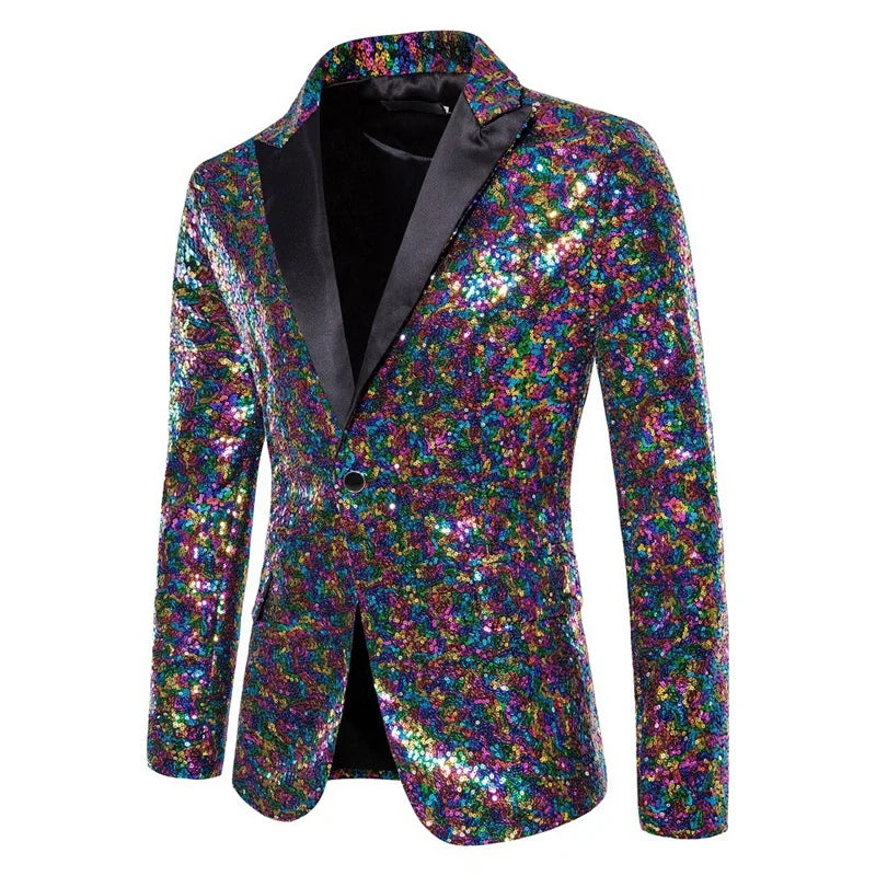 Veste de costume luxueuse à paillettes pour homme, verte/argentée, pour bar, karaoké, scène 