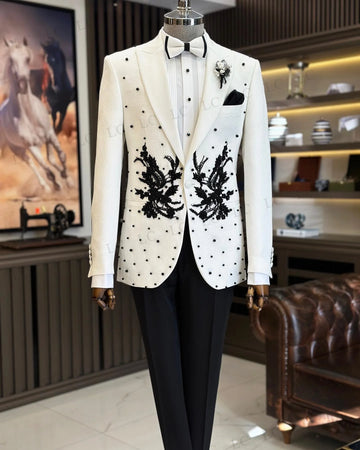 Trajes de moda para hombre, 2 piezas, apliques, blazer, pantalones, cuentas, un botón, esmoquin formal para graduación, boda, novio, talla grande, a medida