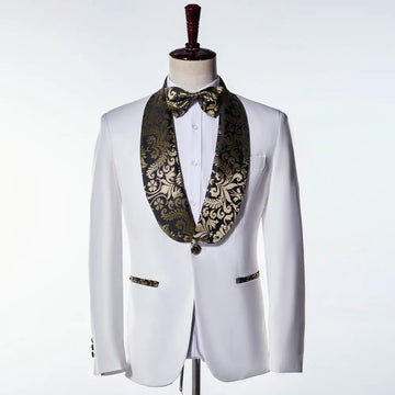 Fashion Men Suits Only Jacket Slim Fit Groomsmen Gold Printed Lapel Prom Party Tuxedo Best Man Blazer Men Wedding Suits 1 Piece