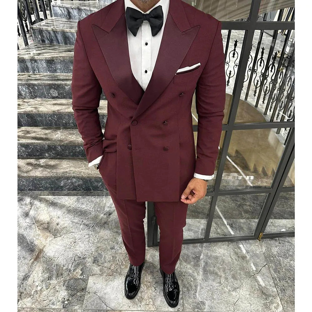 Trajes de moda para hombre, color sólido, a medida, doble botonadura, blazer dividido, solapa de pico, largo regular, corte entallado, ropa masculina, disfraz