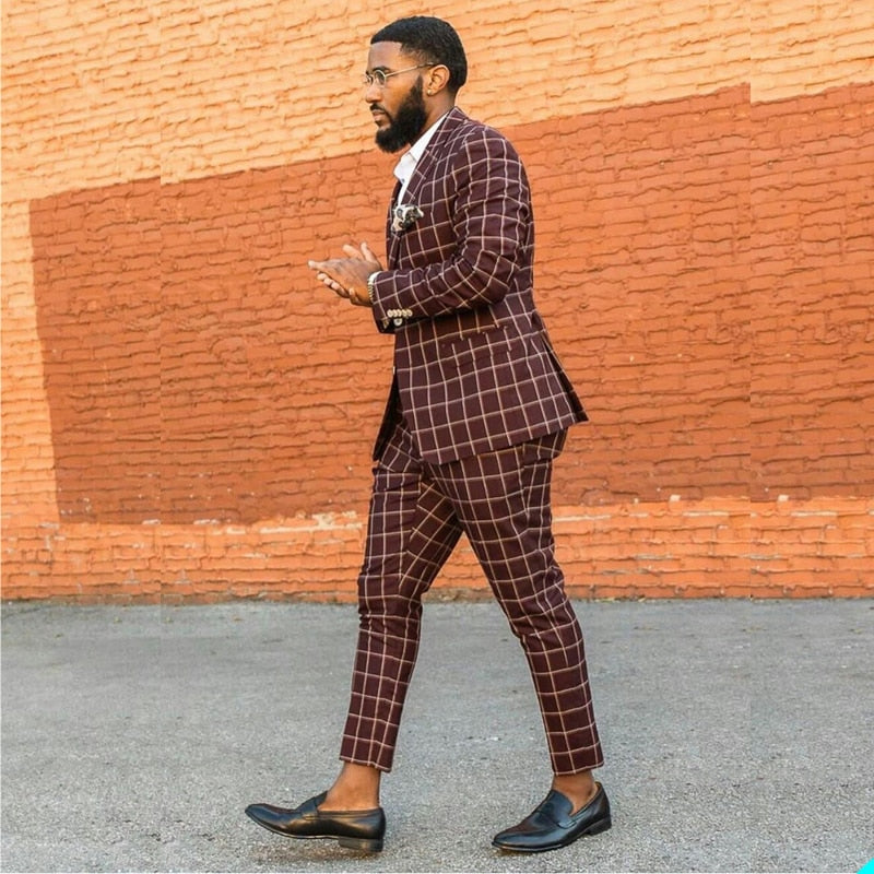 Costume homme mode sur mesure 2 pièces à carreaux deux boutons costume homme marié mariage manteau mode casual fête 